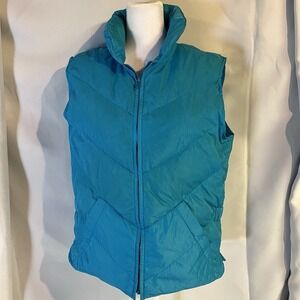 Eddie Bauer Vest Womens Medium Aqua Quilted Goose Down Puffer Zip Outdoor Warm